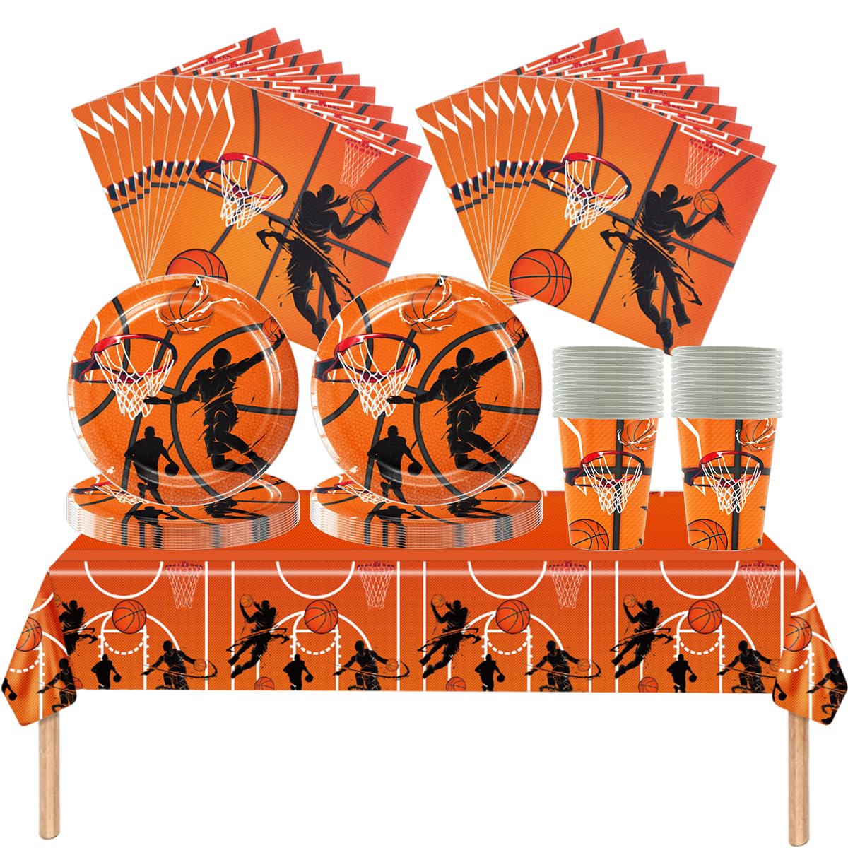 61 pezzi stoviglie per feste di basket, stoviglie per feste di compleanno per bambini, stoviglie a tema sportivo per baby shower e anniversari, per 20 persone
