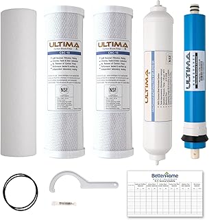 Ultima 5-stufiges Universal RO Untertisch-Wasserfiltersystem Ersatzkartuschen inkl. 50 GPD-Membran und Quick Connect Post Kohlefilter…