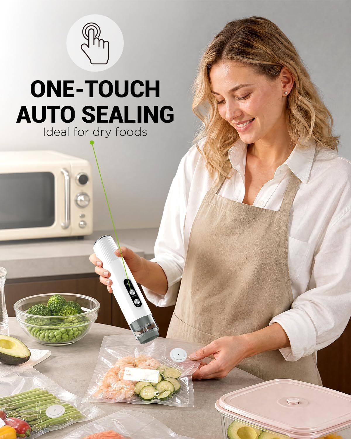 Compact Vacuum Sealer for Food, Cordless Handheld Vacuum Sealer Machine with 30 Reusable Bags, 1800mAh Rechargeable Portable Food Saver for Sous Vide, Meal Prep, Meat & Vegetables