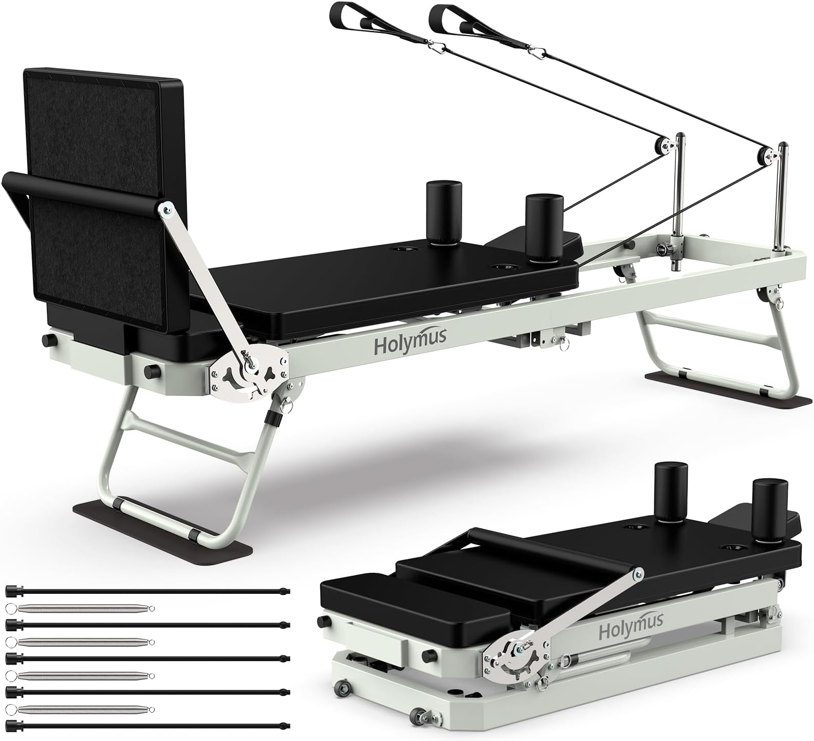Pro 75" Pilates Reformer Machine with Dual Resistance Springs and Cords, Fold...