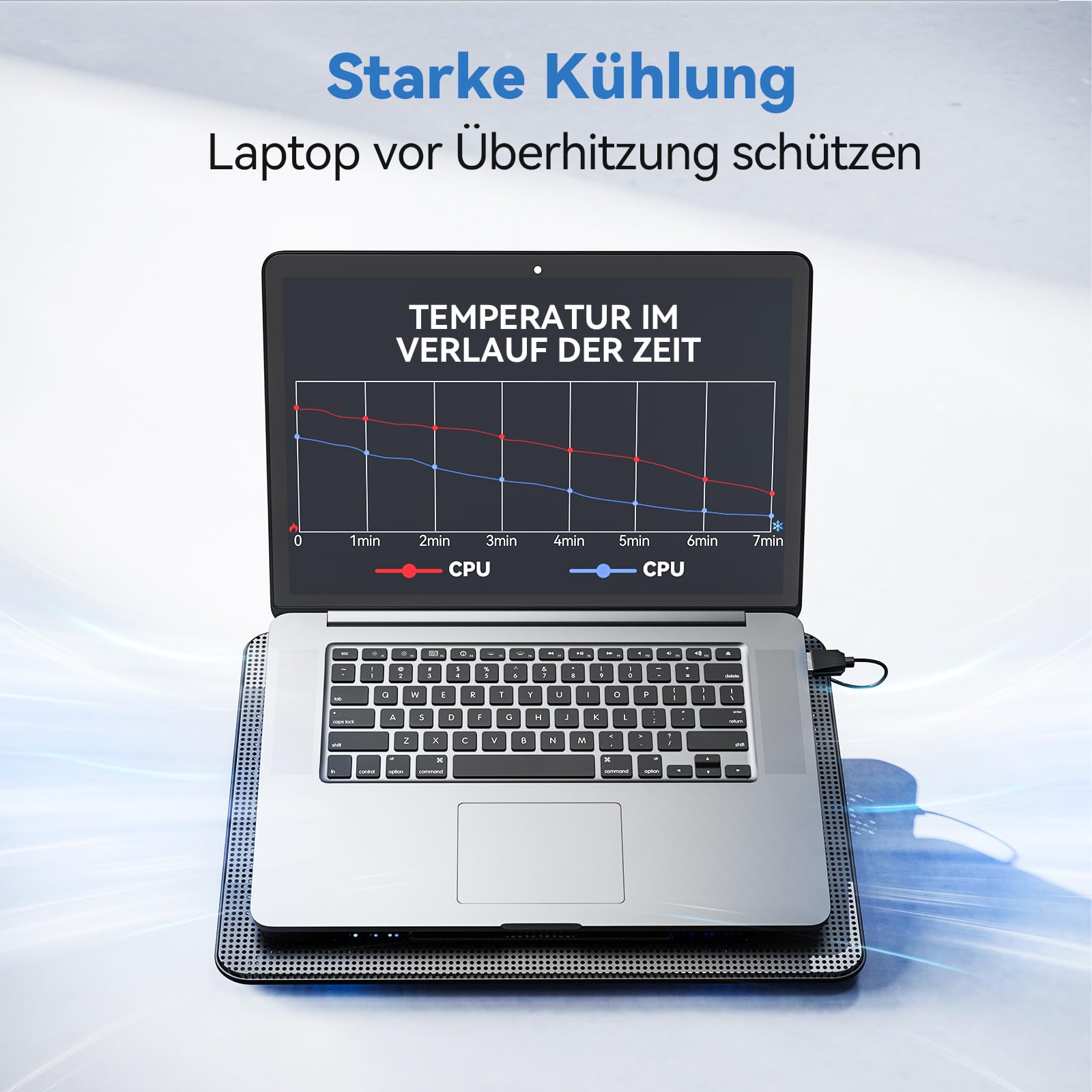 TECKNET Laptop Kühlpad für 12-17 Zoll, 3 Lüfter mit LEDs, 2 USB-Ports, Blau+Schwarz