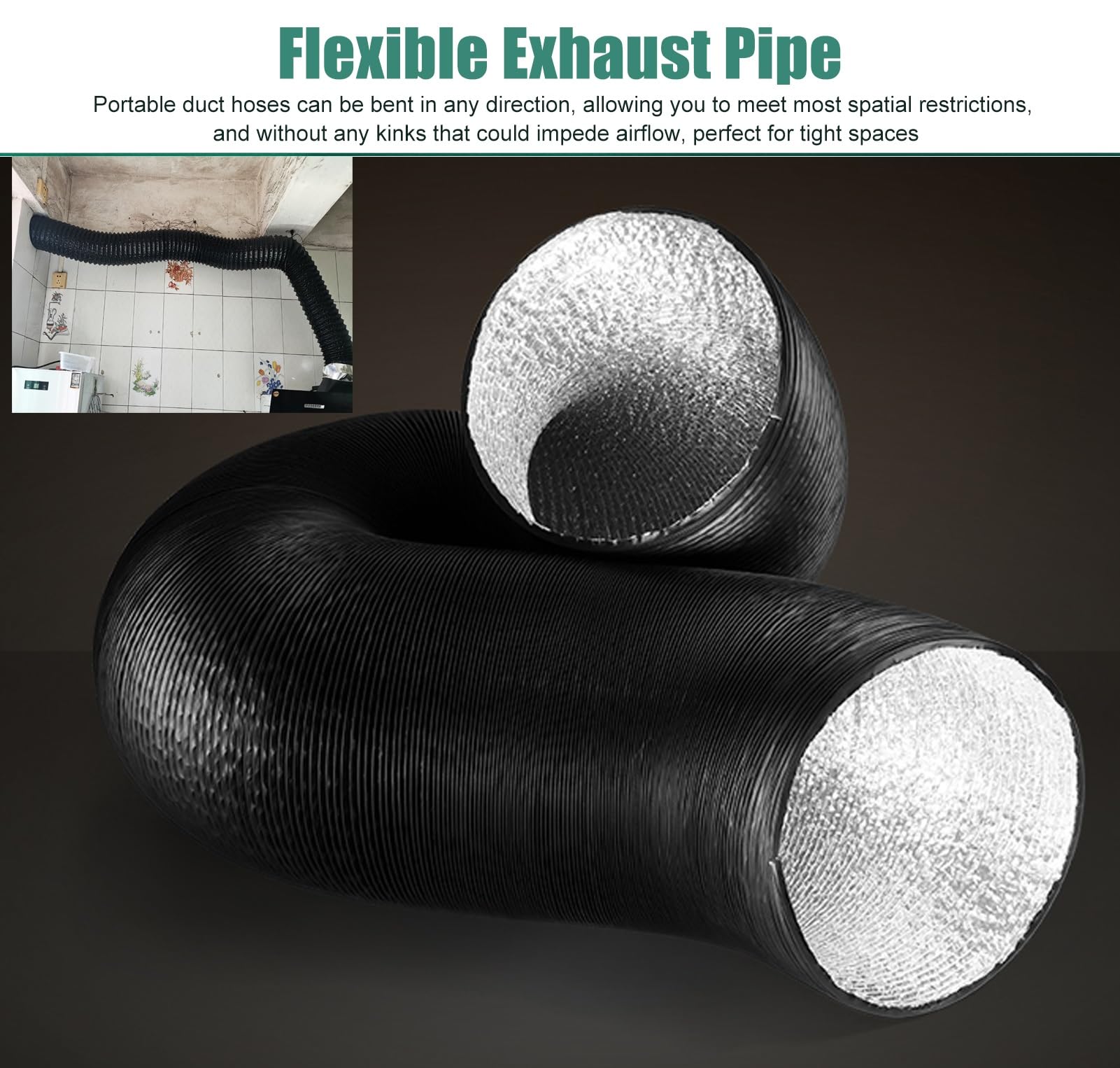 Tubo Flexible Tubo Secadora Manguera de Ventilación de Secadora con Conducto Flexible para Espacios Reducidos, 150-500 Mm Kit de Tubo de Escape Flexible para Campana Extractora de Cocina, Manguera de