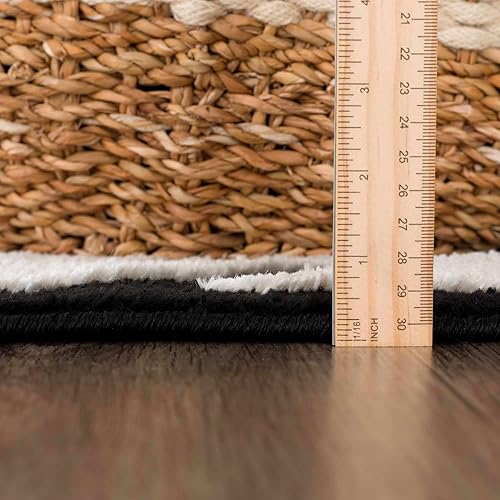 Miniatura 2 de Hauteloom Deren - Alfombra bohemia para sala de estar, dormitorio, casa de campo suave, con pelo de felpa alta, color blanco, negro, crema, beige