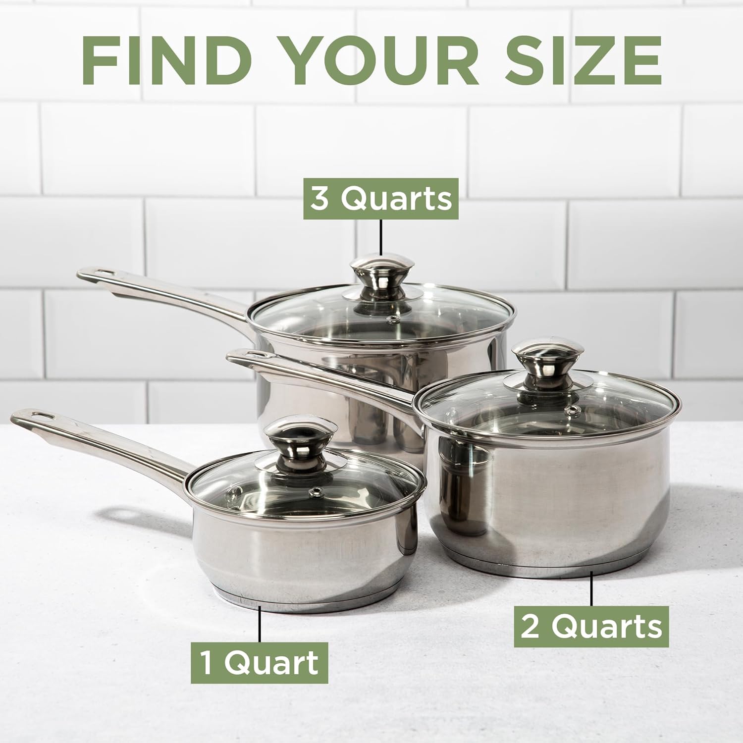 Ecolution Stainless Steel Sauce Pan, Encapsulated Induction Ready Cooking Pot with Glass Lid, Oven Safe, Dishwasher Safe Soup Pot, 1-Quart
