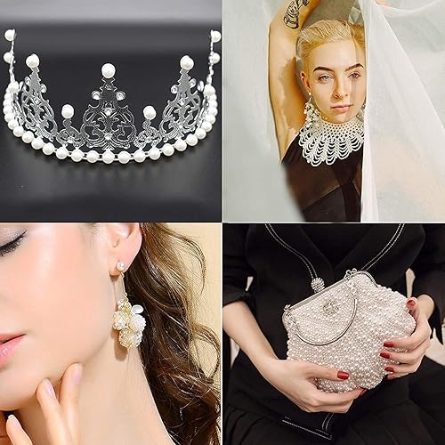 Miniatura 6 de PandaHall Elite 1 caja alrededor de 690 piezas blanco surtido tamaños mixtos 0.157-0.472 in Cabujones de perlas con parte trasera plana