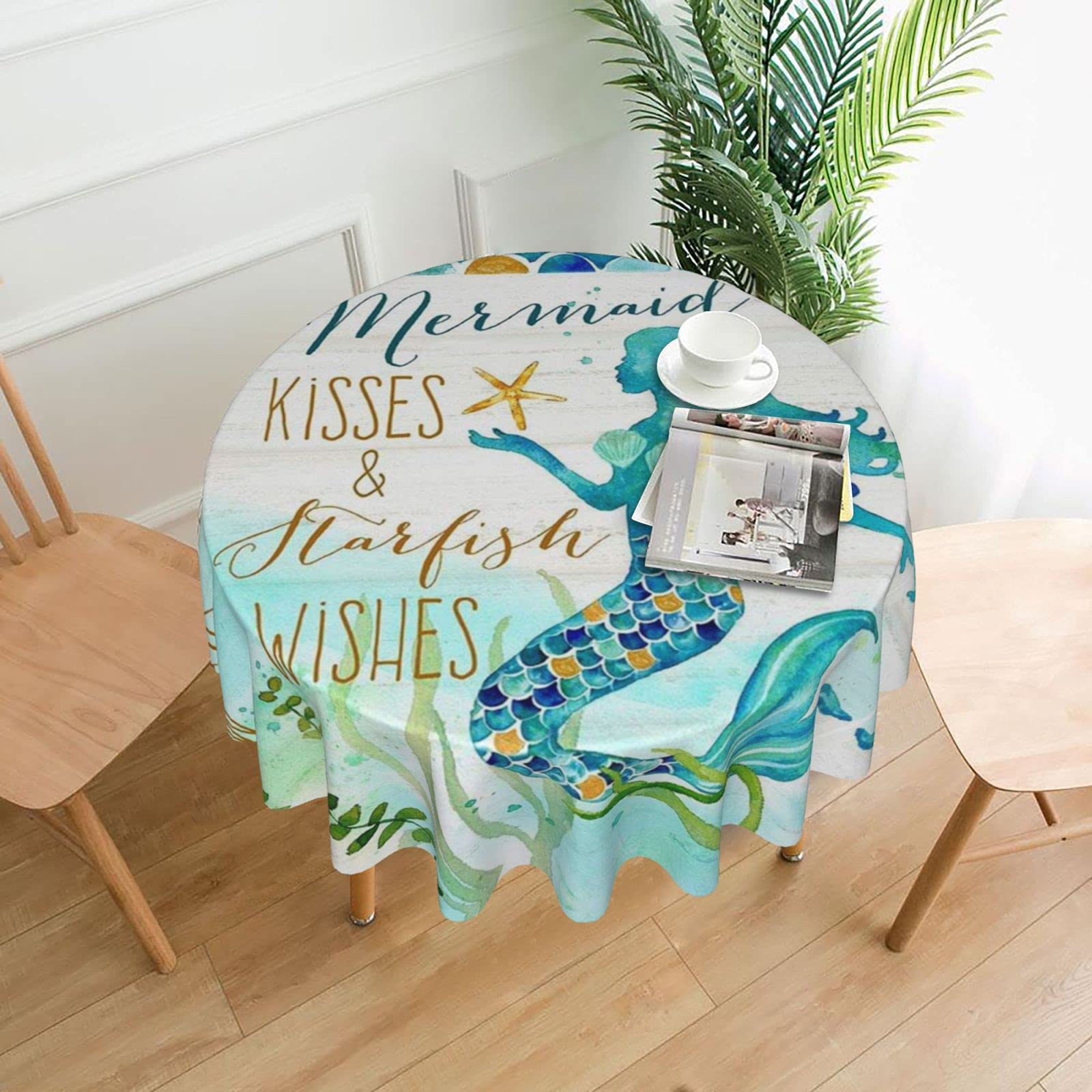 Lawenp Mermaid Decorative Round Table Cloths - 60 Inches in Diameter for Buffet Tables, Parties, Holiday Dinners.