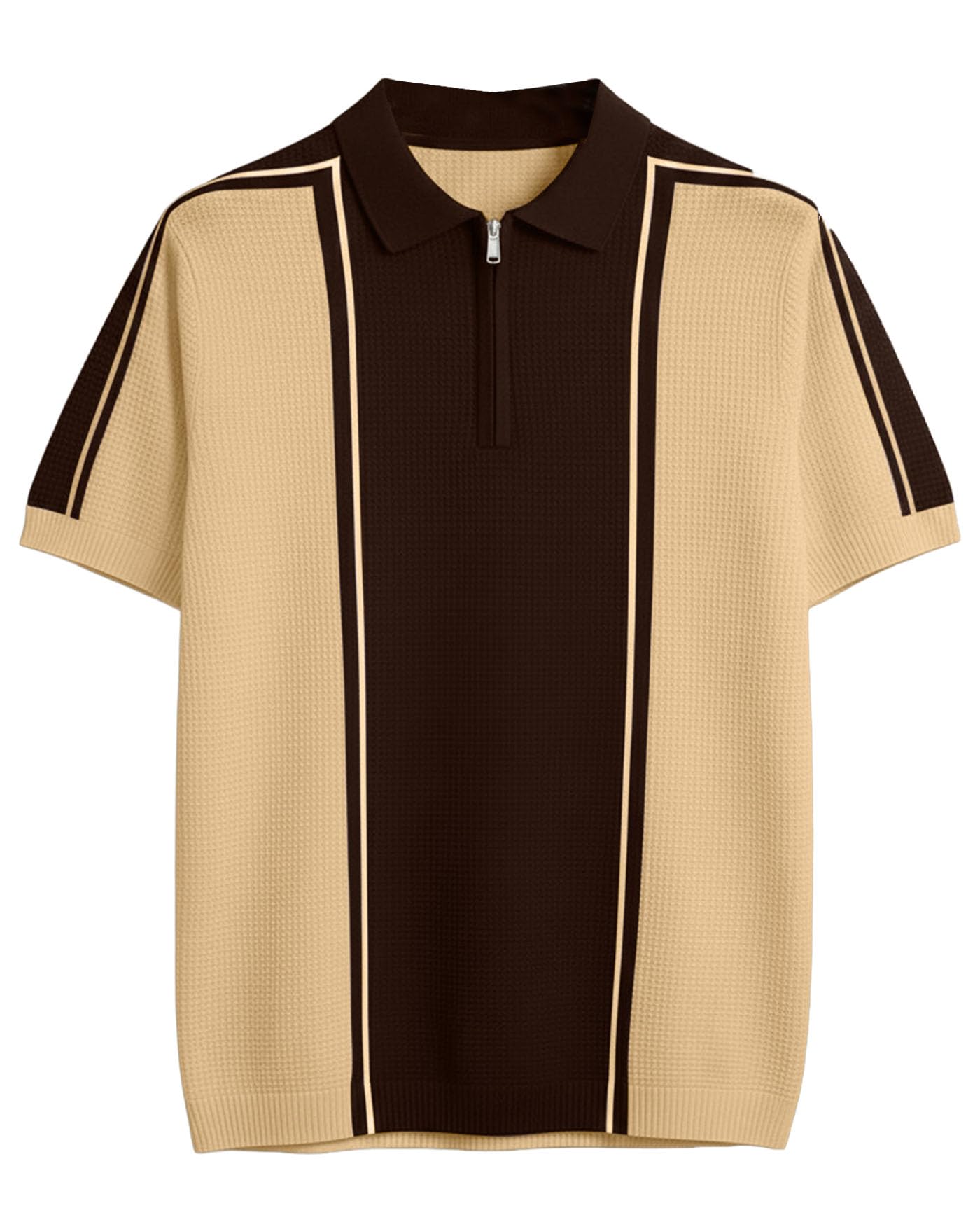 ausk Men's Half Sleeve Polo Neck Regular Tshirt Texture Printed Beige-picture-14