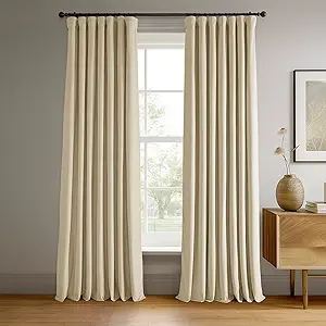 HPD Half Price Drapes Signature Velvet Thermal Blackout Curtains for Living Room 96 Inch Long (1 Panel) Rod Pocket Insulated Blackout Curtains for Bedroom Window Curtains, 50W x 96L, Neutral Ground