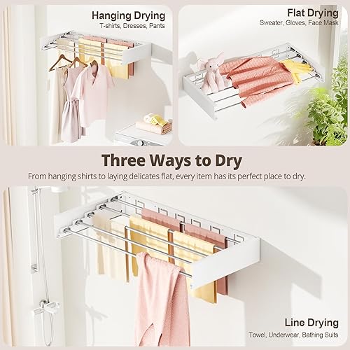 Miniatura 7 de Tendedero plegable para colgar en la pared para interiores, plegable, invisible, ahorro de espacio, toallero retráctil, con plantilla de pared (5