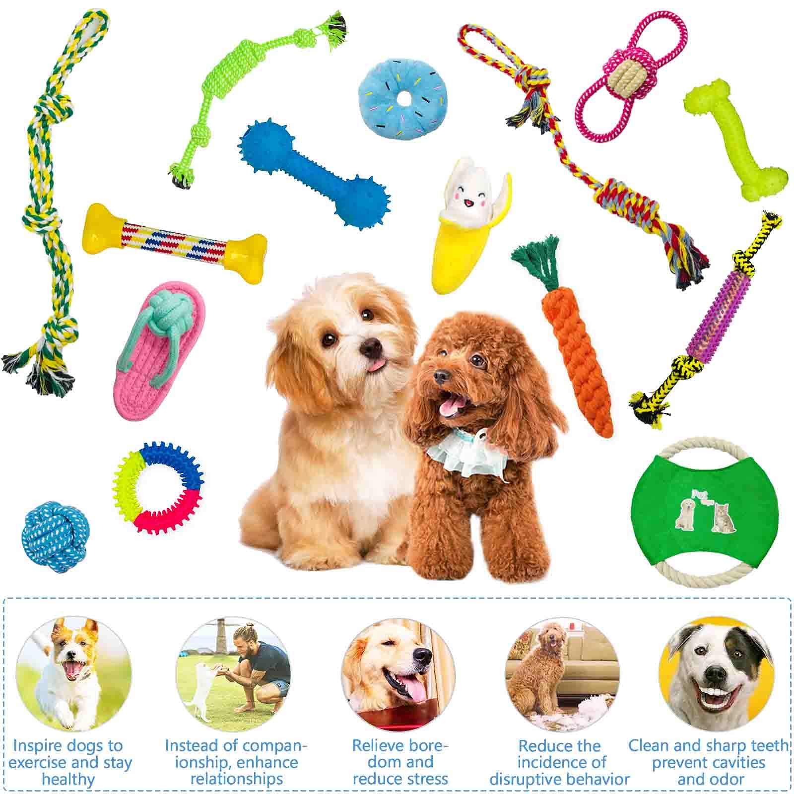 AMAYGA Set Giocattoli per Cani, 17 Pezzi, Corda, Resistenti Grandi, per Cucciolo