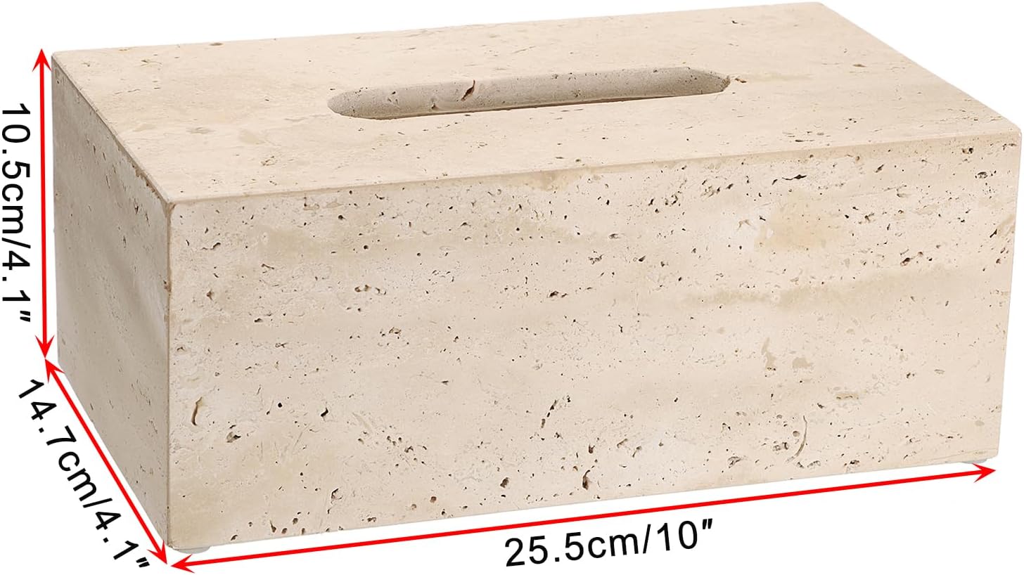 Sumnacon Rectangular Tissue Box Cover Natural Travertine Tissue Cover with Pads,Heavy Duty Stone Tissue Box Holder,Gorgeous Tissue Holder for Toilet Bathroom Kitchen Living Room Table,Light Beige