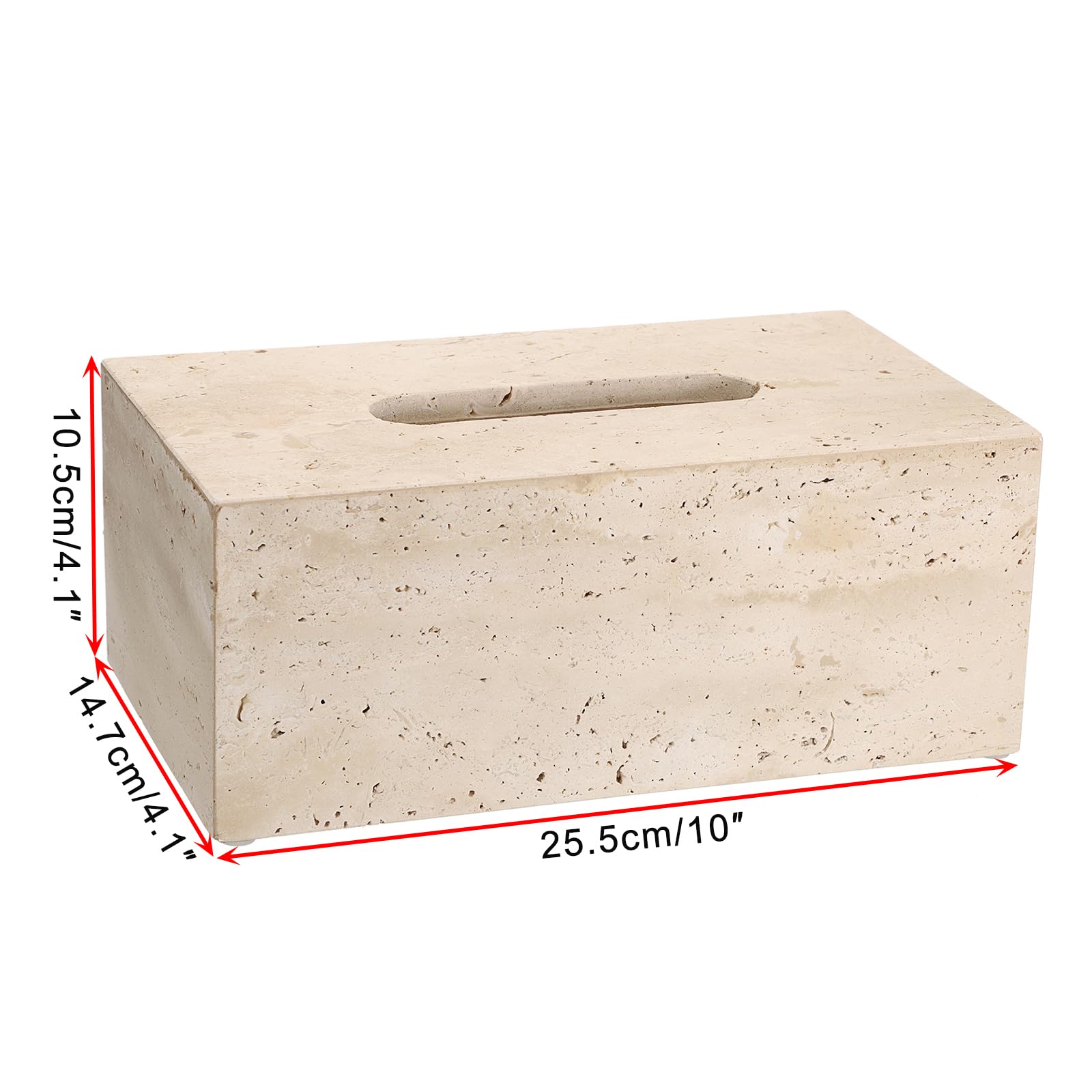 Sumnacon Rechteckige Taschentuchbox-Abdeckung, natürlicher Travertin, mit Pads, robuster Stein-Tücherbox-Halter, wunderschöner Taschentuchhalter für WC, Badezimmer, Küche, Wohnzimmer, Tisch, Hellbeige