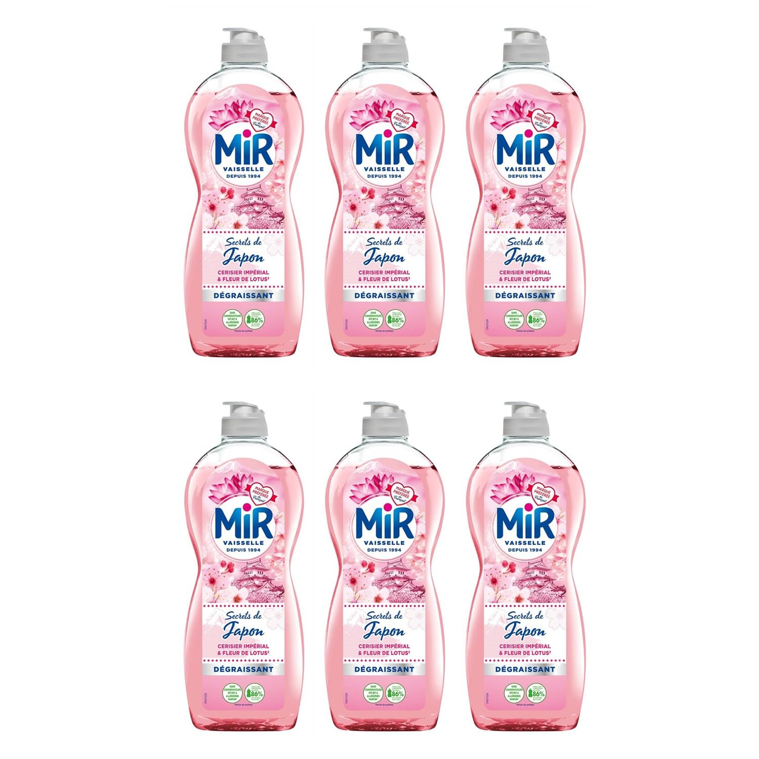 MIR Liquide vaisselle Secrets de Japon Fleur de Lotus & Cerisier Impérial - Lot de 6 x 675ml