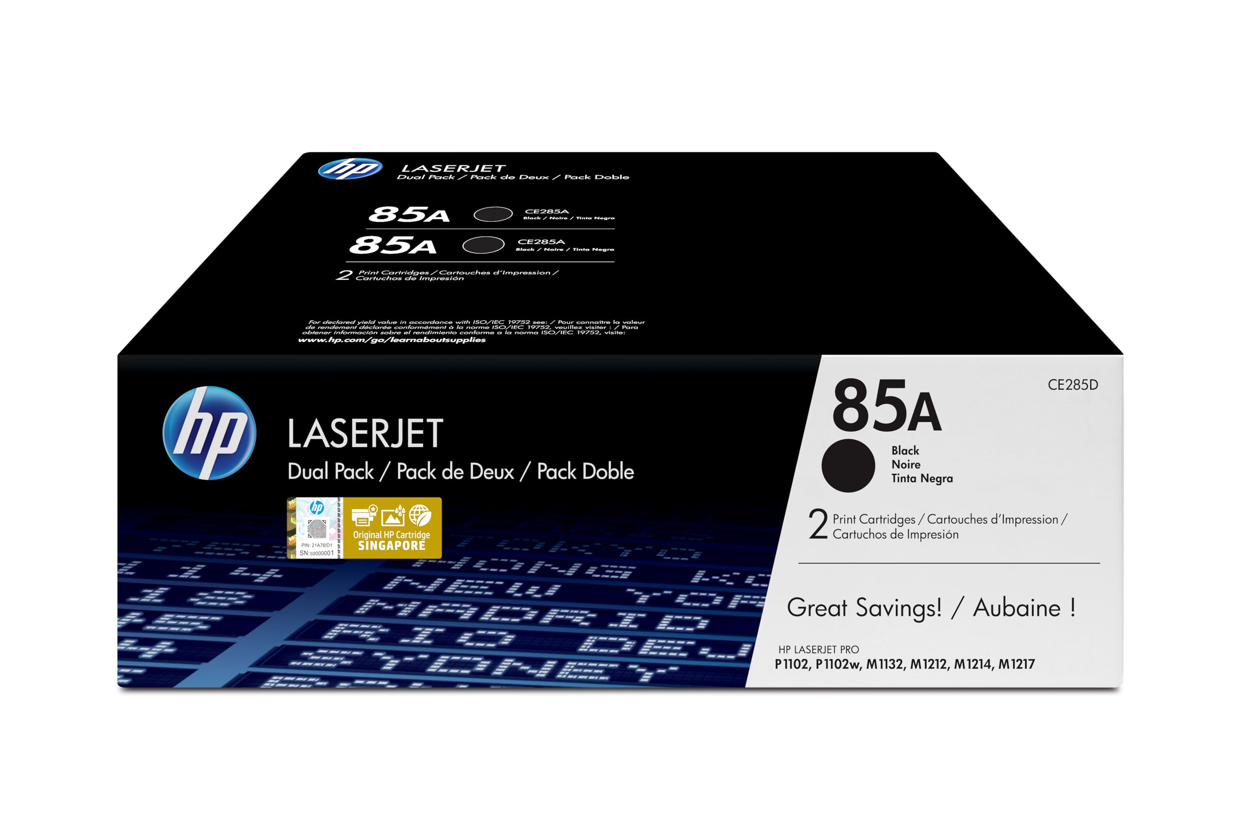 HP CE285AD - Pack de 2 cartuchos de tinta, color negro