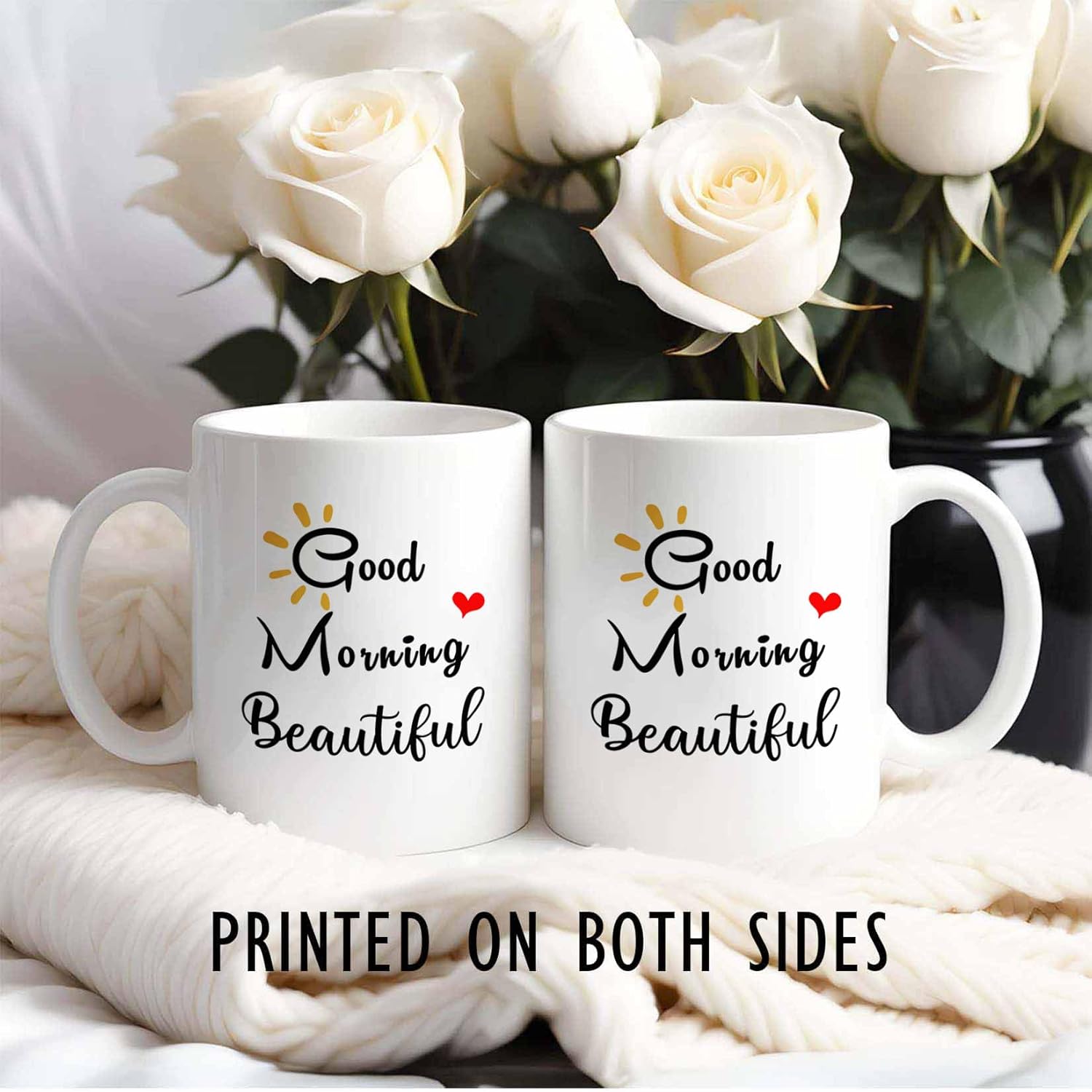 Good Morning Beautiful And Handsome Coffee Mugs, His and Hers Gifts for Couple Mugs (present) - Image 3
