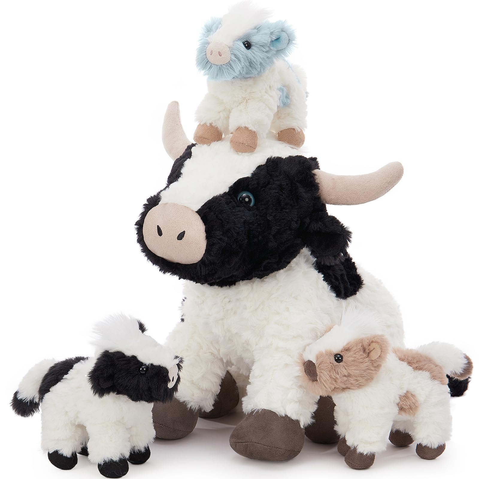 MorisMos Vacche lattifere Peluche 52cm, Bianco Vacche lattifere Mamma con 3 Bambino, Realistico Morbido Kawaii Giocattolo di Peluche Regalo per Bambini Compleanno Natale Deco