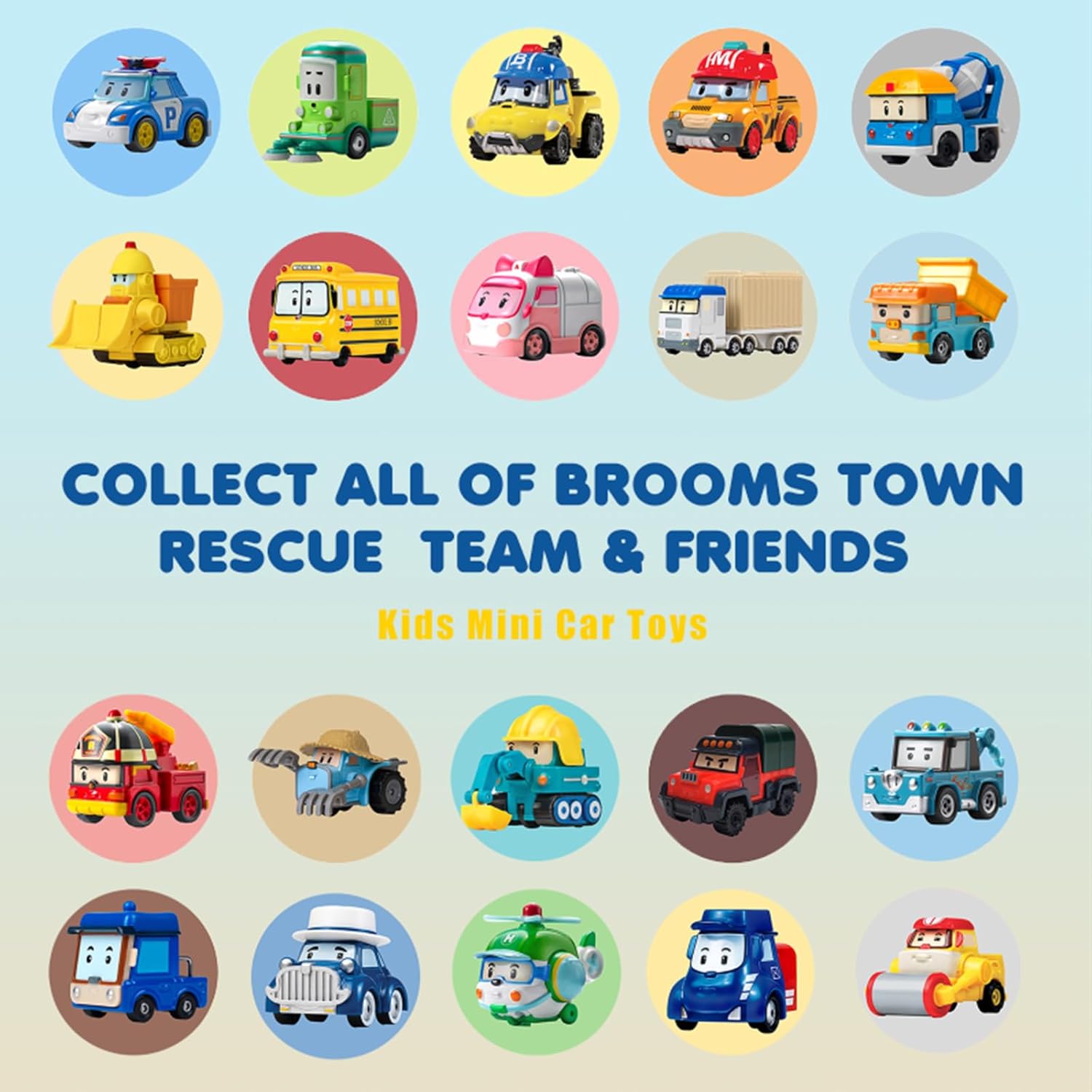 Robocar Poli Toys, [6 Pack] DIE-CAST Metal Toy Cars, Cap + Mini + Rody + Trino + Camp + Lifty (Brooms Town's Friends), Kids for Ages 3+