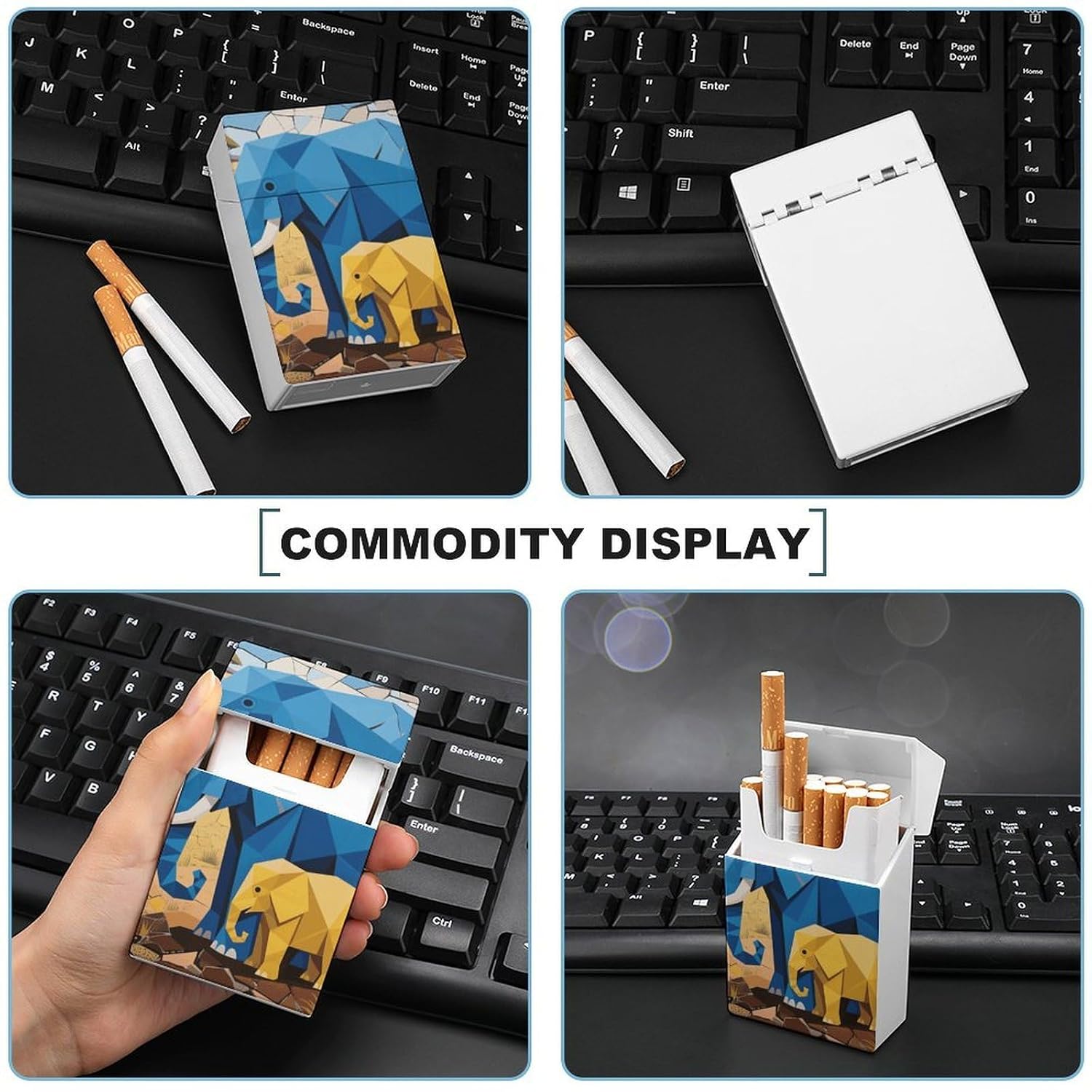 Cartoon Elephant Cigarette Case Portable Cigarette Holder Box with One-Press Dispenser Compact Cigarettes Box Vintage Cigarettes Storage for Men & Women