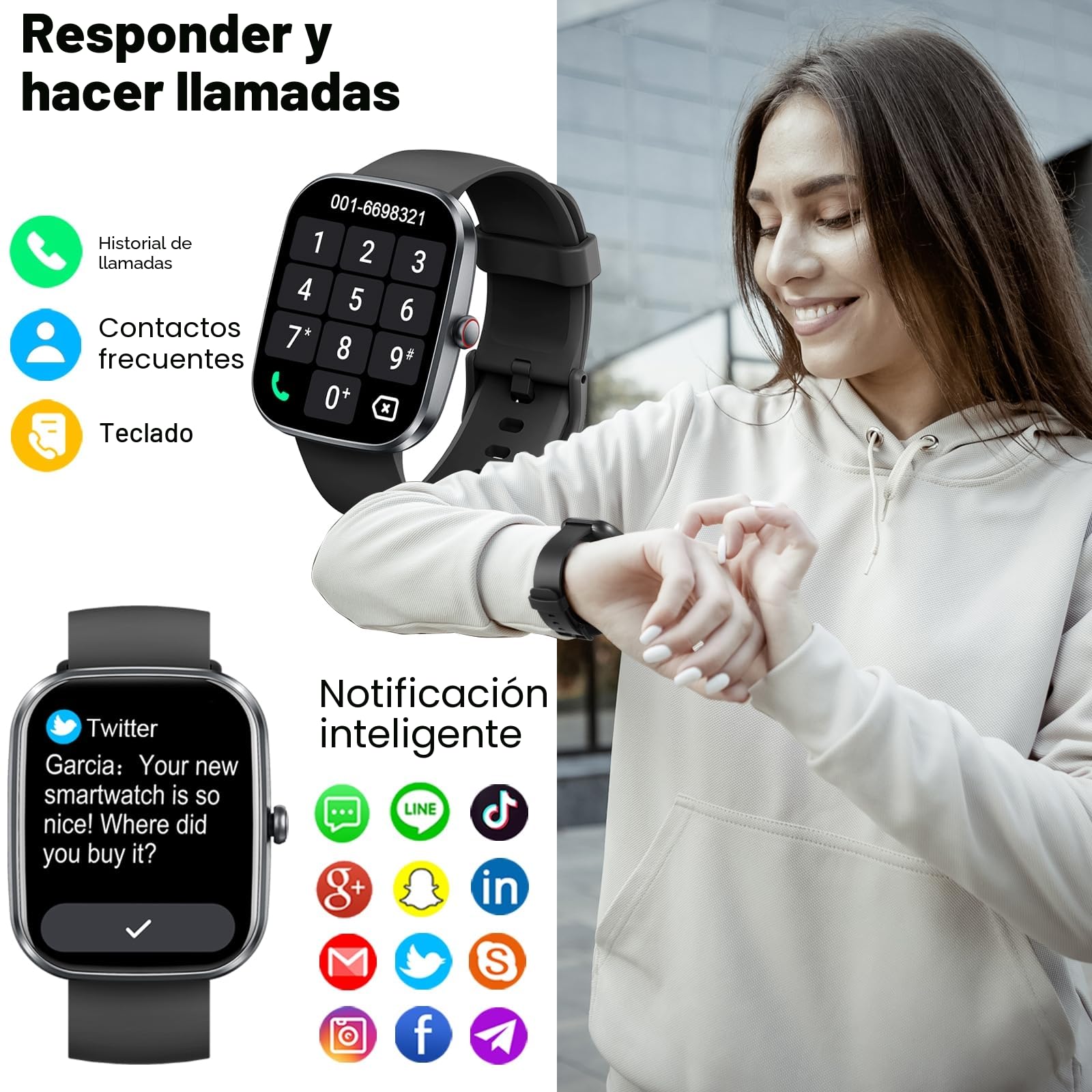Reloj Inteligente Hombre Mujer, 1.91" Smartwatch con Llamadas Bluetooth, Pulsómetro, Monitor de Sueño, Podómetro, 110+ Modos Deportivos Smart Watch, Pulsera Actividad Impermeable IP68 para Android iOS