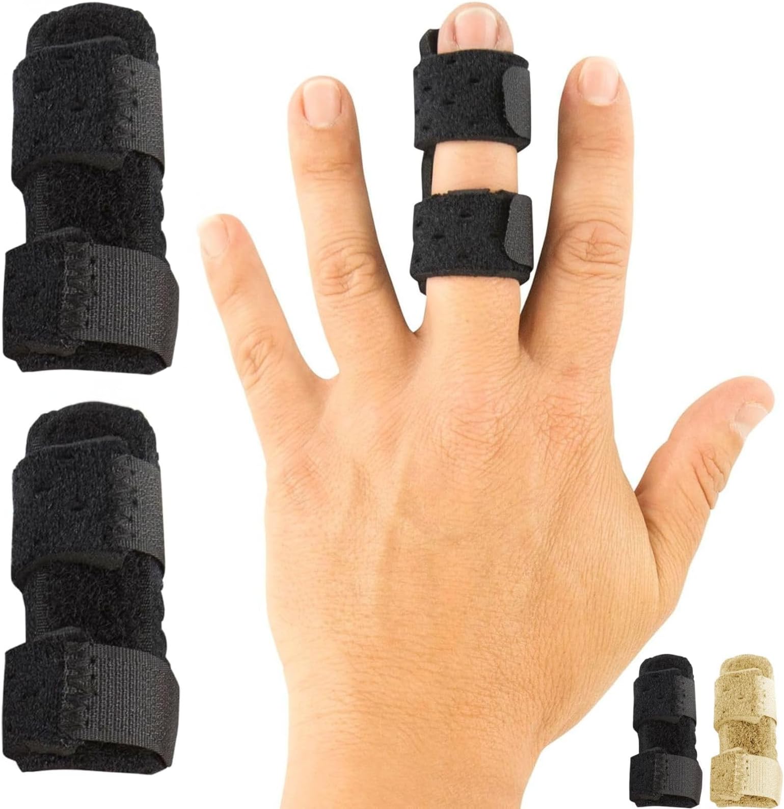 Vive Finger Splint (2 Pack) - Universal Finger Straightener - Broken and Trigger Finger Splints - Brace for Arthritis Pain and Support - Sprain Relief for Middle, Index, Ring, Pinky Fingers (Black)