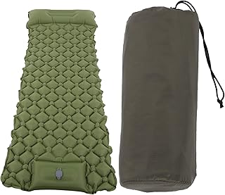 Almofada de Dormir de Acampamento, Colchonete Inflável Duplo Almofada Inflável Colchão de Ar com Travesseiro Almofada de Dormir Auto Inflável para Mochila Ao Ar(Verde Militar)
