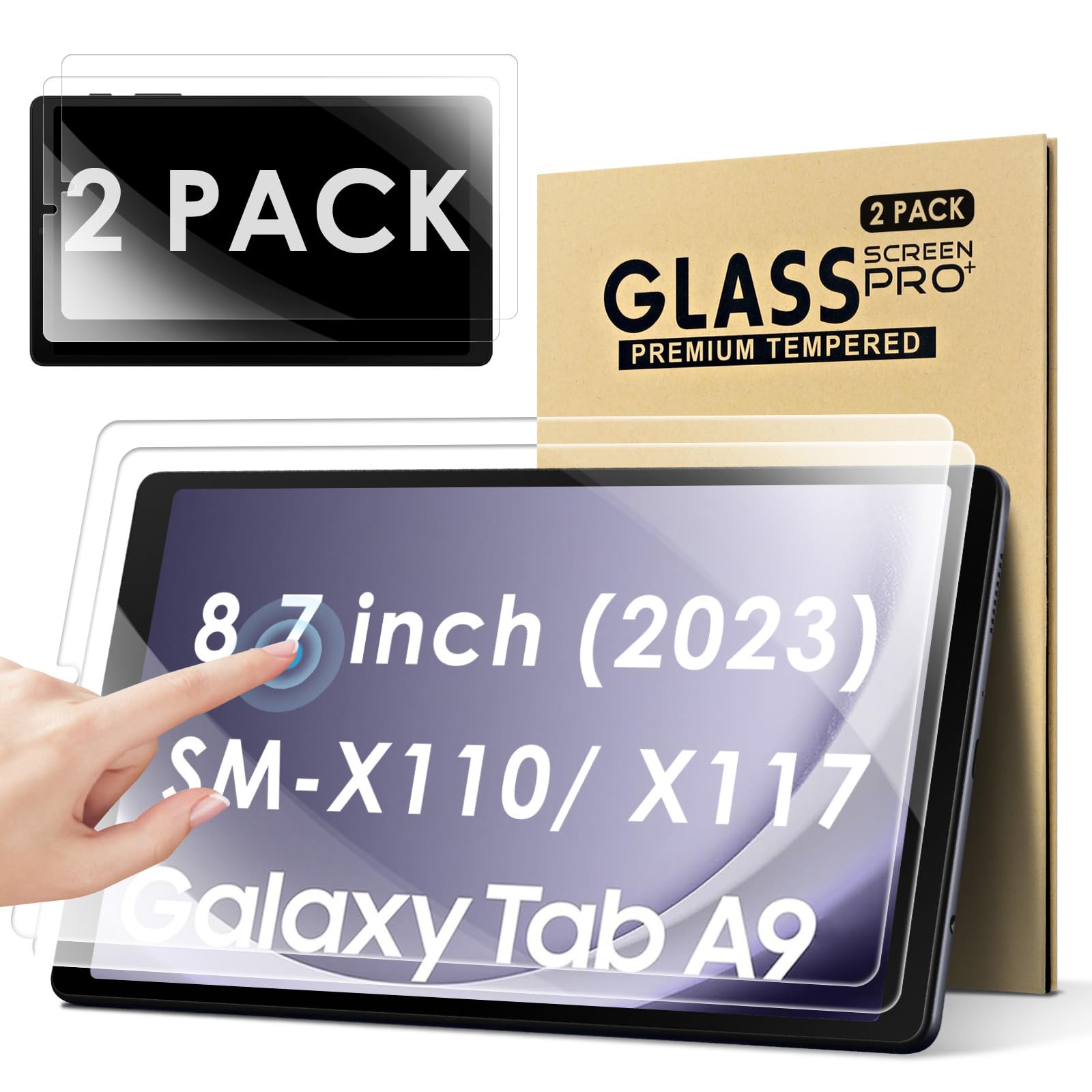 KATUMO 2 Adet Tam Ekran Koruyucu Folyo Samsung Galaxy Tab A9 8,7 inç 2023 için Ekran Koruyucu 9H Sertlik Çizilmez Kabarcıksız Folyo Cam Samsung SM-X110/X115/X117 için