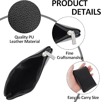 TIESOME PU Leather Coin Purse Black Zipper Coin Purse