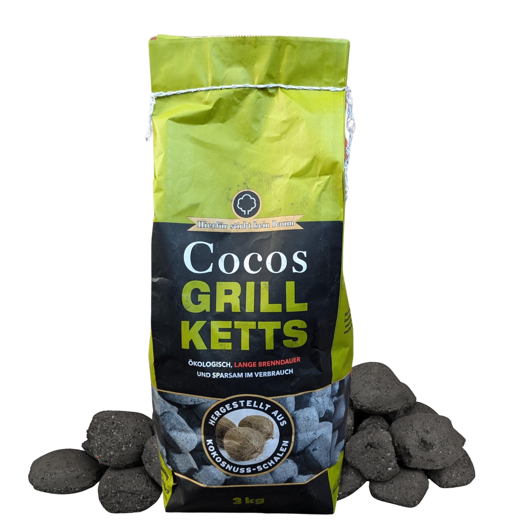 Kokosnuss Cocos Grillbriketts Premium Qualität aus Kokos-Kohle | 6kg | extra Lange Brenndauer | Made in Germany | Raucharm + GRATIS HL Kauf Block