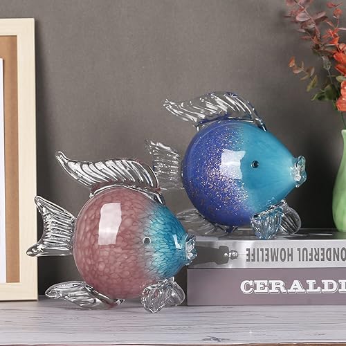 Miniatura 7 de Pisapapeles de cristal azul para decoración de peces de vida marina, figuras de peces de vidrio soplado a mano, arte de cristal, animales marinos,