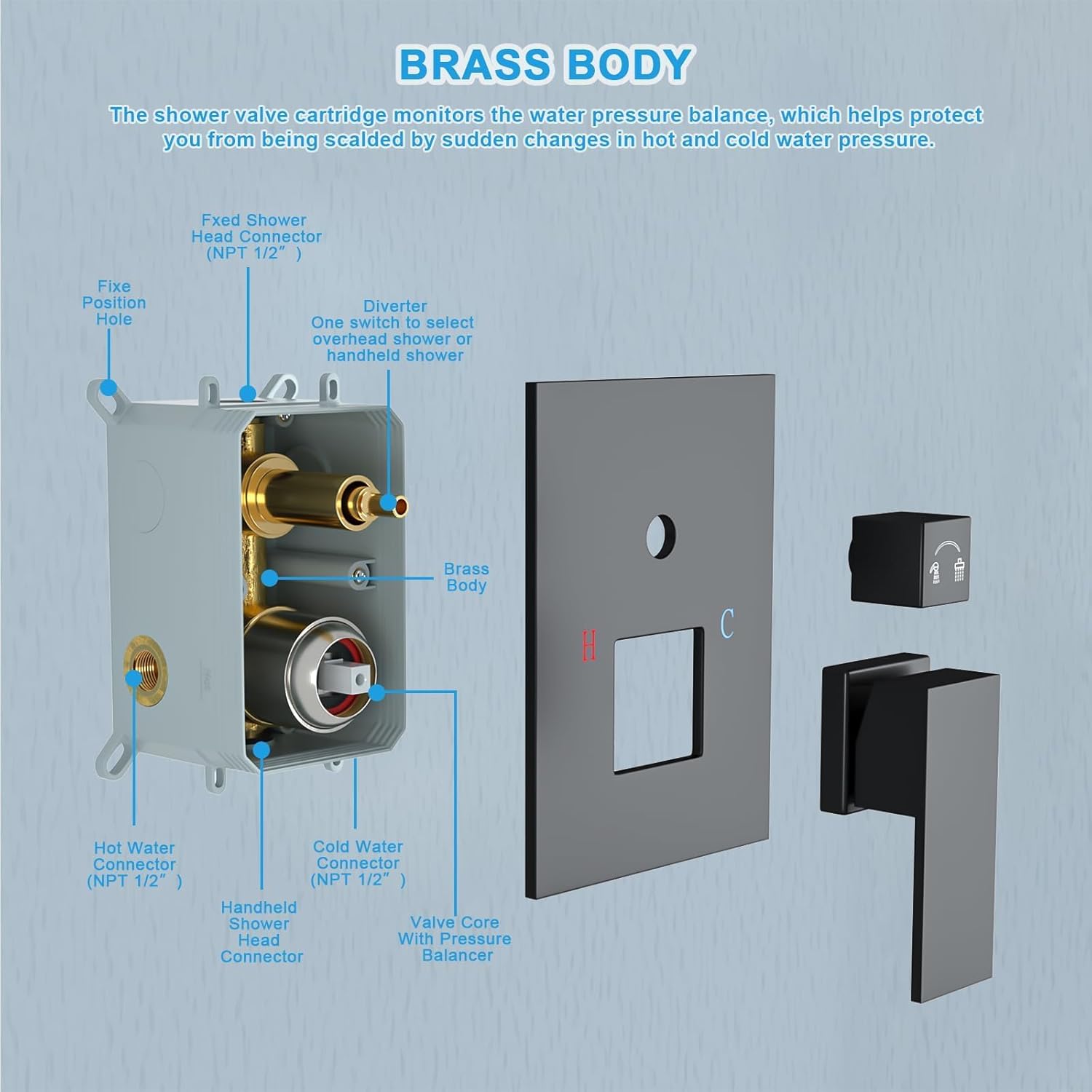 Rain Shower System - Lordear 10 Inch Rainfall Shower Head Faucet System Set Wall Mounted Matte Black Stainless Steel Square Shower Head with Handheld Combo, Brass Valve Included