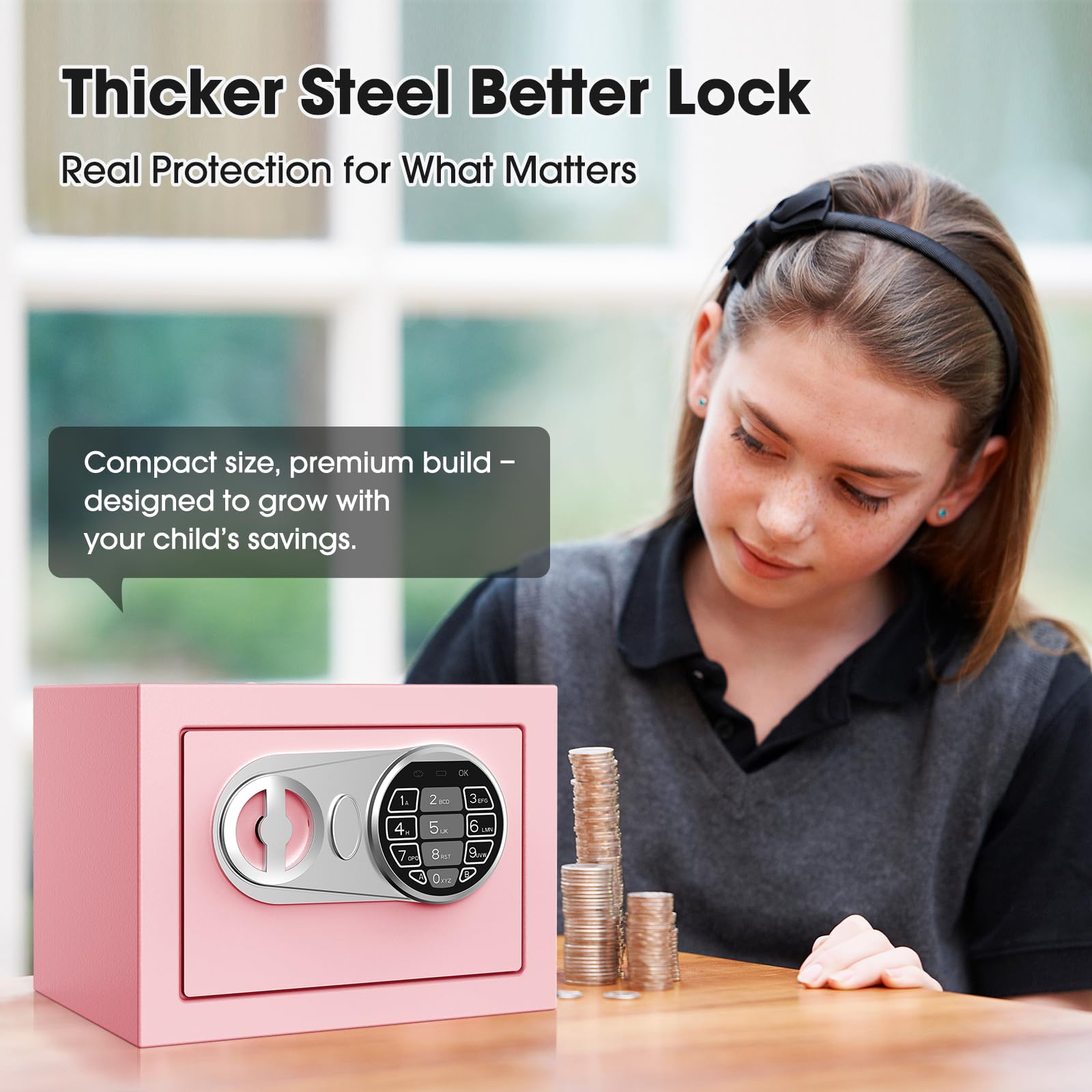 GOLDENKEY Cassaforte e serratura elettronica digitale con tastiera di sicurezza mini piccola cassaforte con scatola di sicurezza nera per casa, ufficio, viaggi, uso aziendale, 0,236 piedi cubi rosa