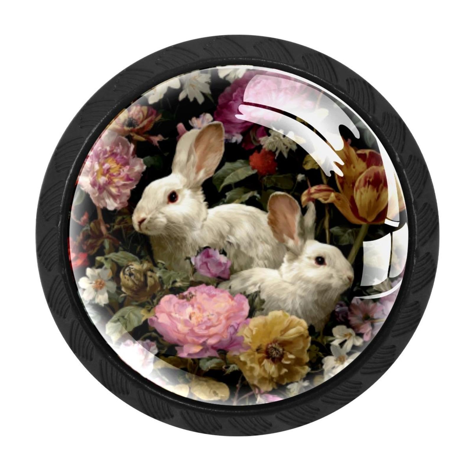 Chenzzzz Multicolored 09 4 Pack Easter Rabbits Floral (15) Dresser Drawer Cabinet Knobs Round Crystal Glass Knobs Pulls Handles For Kitchen Wardrobe Cupboard Door Hardware