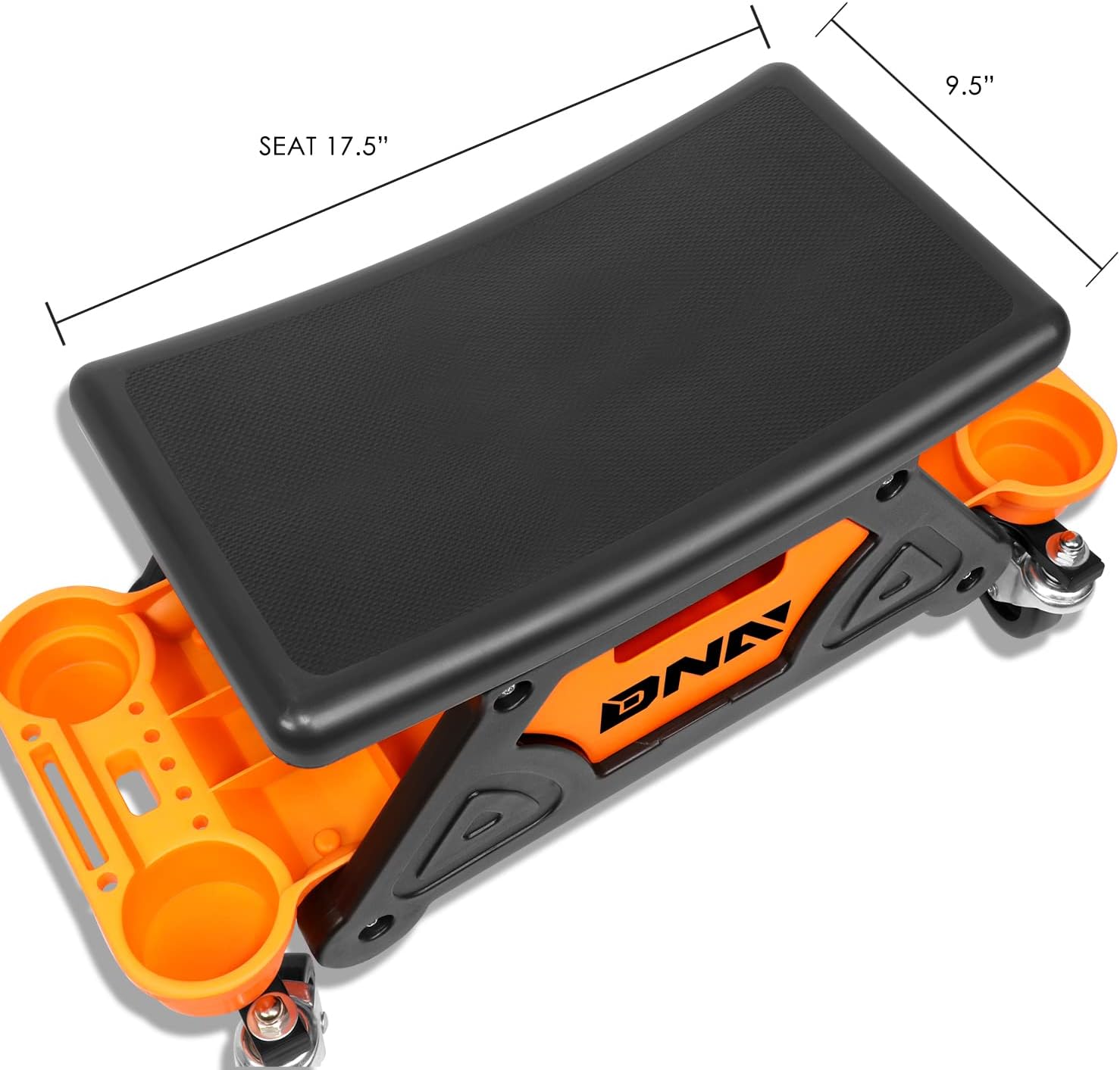 DNA Motoring TOOLS-00189 Mechanic Stool - 25-1/2" x 13" x 12" (L x H x W), Rolling Work Seat w/Lockable Swivel Wheels and Storage Tool Tray