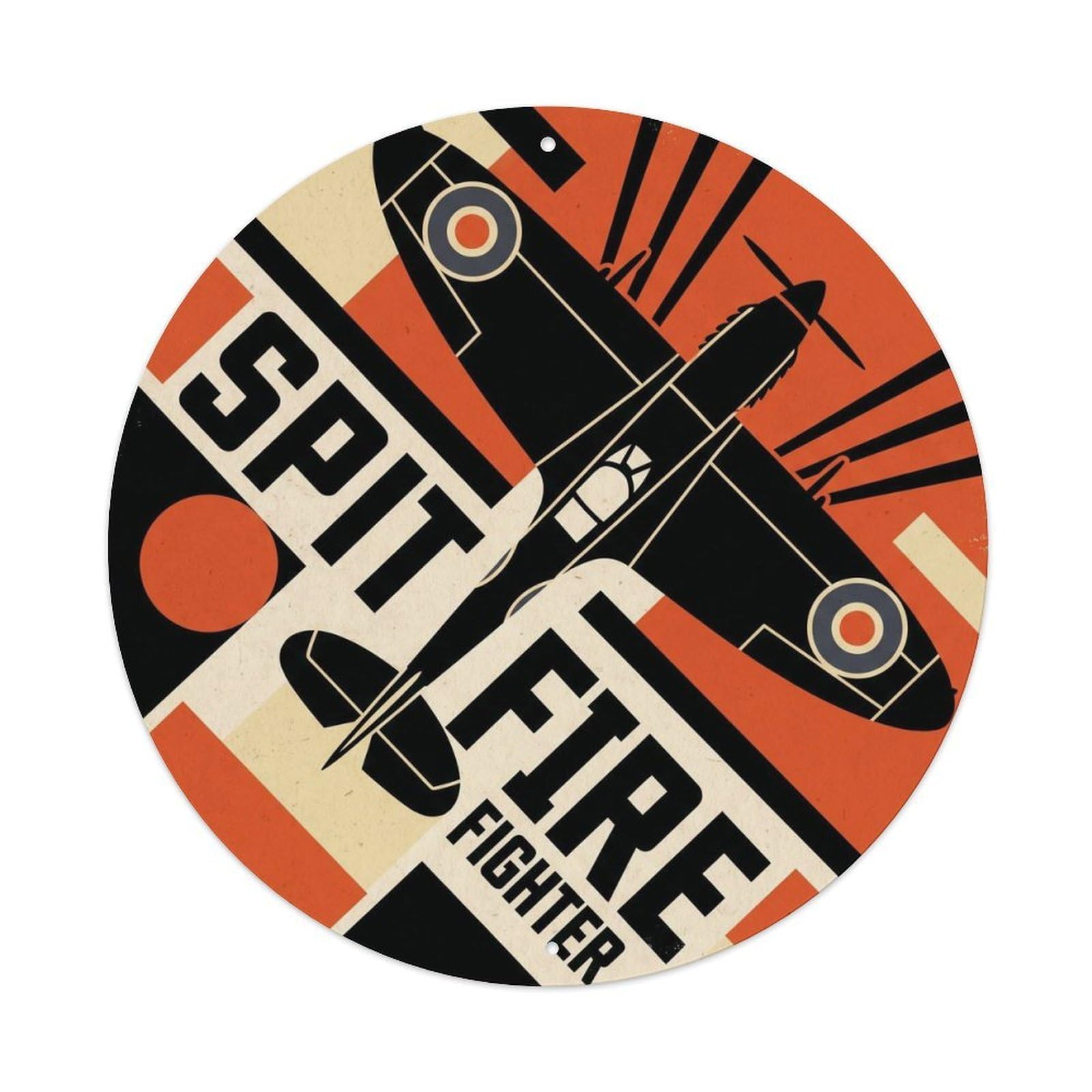British WWII Military Spitfire Fighter Aircraft Constructivist Metal Tin Sign Plaque Wall Decor for Cafe, Man Cave, Club Bar, Office, Home Garden Round Metal Poster 8x8Inch
