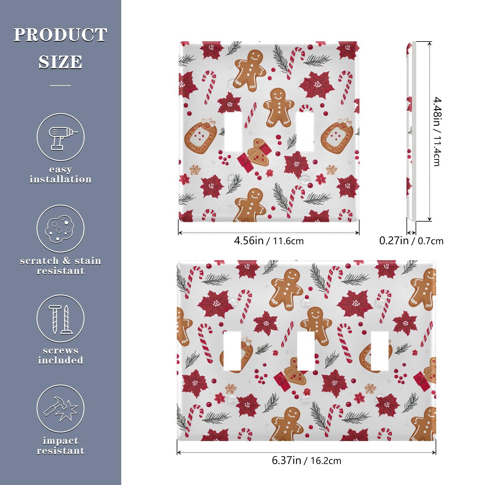 Light Switch Cover Christmas Gingerbread Man Cookies Wall Plates for Electrical Outlets 3 Gang 202b7092