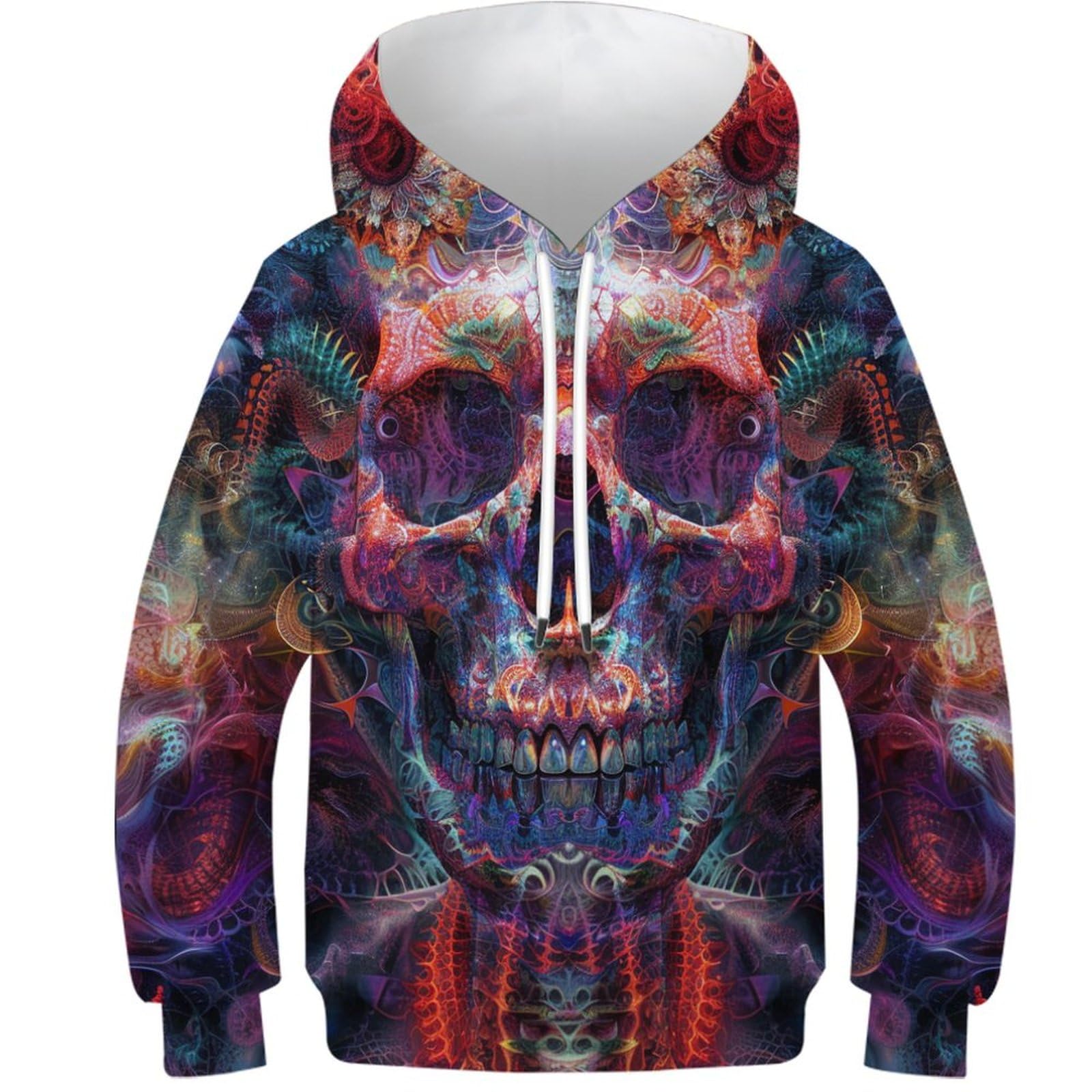 Sweat à capuche enfant imprimé crâne 3D avec poche pour hiver - 8