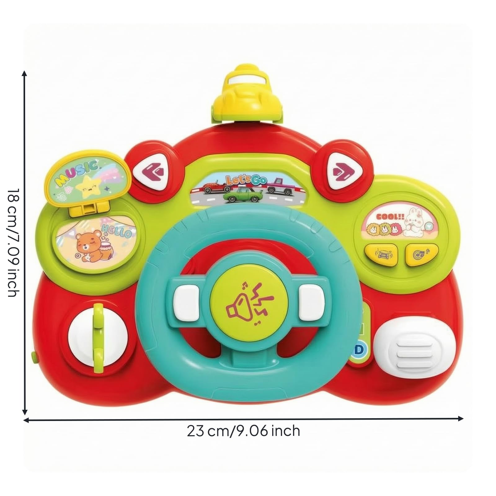 Giocattolo di Guida Simulata Girevole Giocattolo con Pedali e Pulsanti Acustico Gioco Educativo per Bambini Piccoli, Casa, Rosso