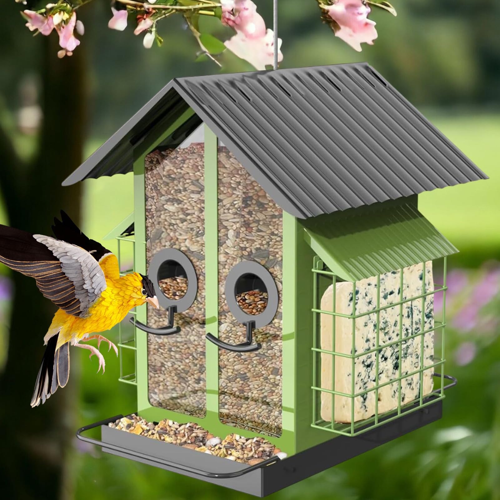 para pájaros de Ventana | para pájaros | Transparente Grande con Doble Techo, para pájaros y Bebedero para árboles, Vallas, terraza, jardín, balcón y baño pa