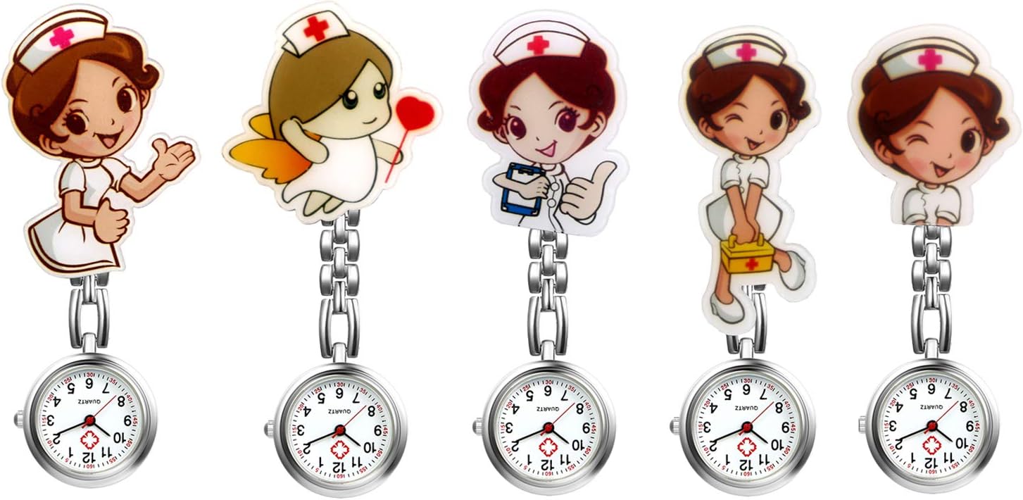 Unisex Stainless Steel Silicone Sparkly Rhinestone Bezel Analog Quartz Nurse Lapel Pin Fob Watch