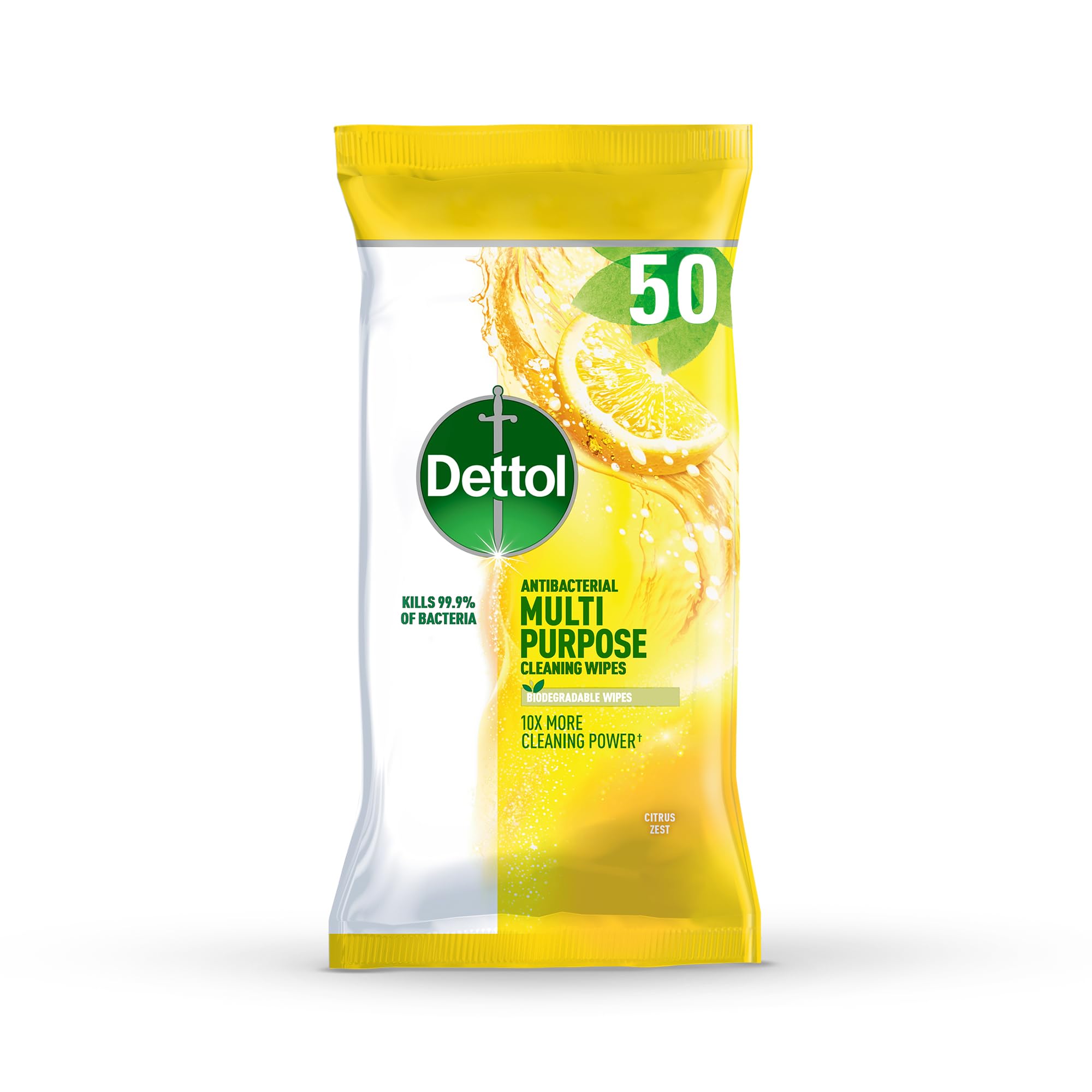 Dettol Biodegradable Antibacterial Multi-Purpose Cleaning Disinfectant Wipes, Citrus Zest Fragrance, 50 Wipes
