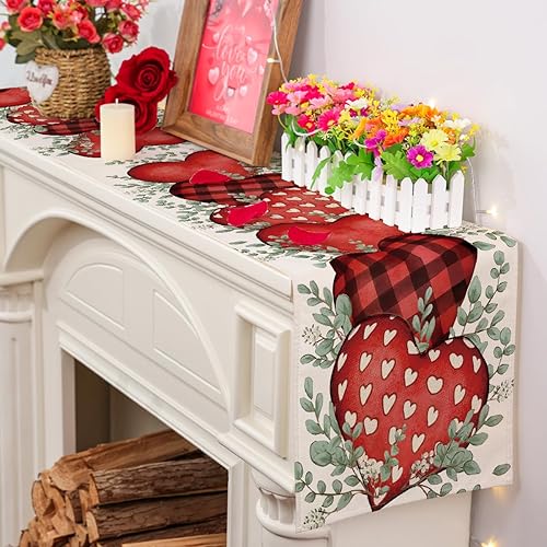 Miniatura 5 de Siilues Camino de mesa de San Valentín decoración de corazón dulce para el día de San Valentín camino de San Valentín a cuadros para mesa decoración