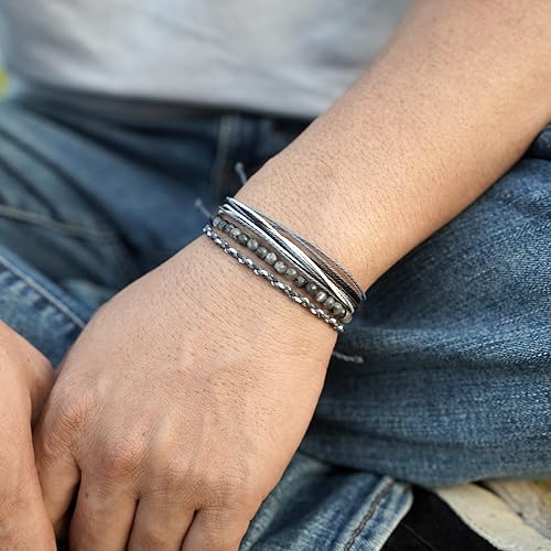 Miniatura 162 de Handmade Natural Stone Beaded Healing Bracelet Gift for Men Adjustable Rope String Bracelet (picasso jasper, Adjustable)