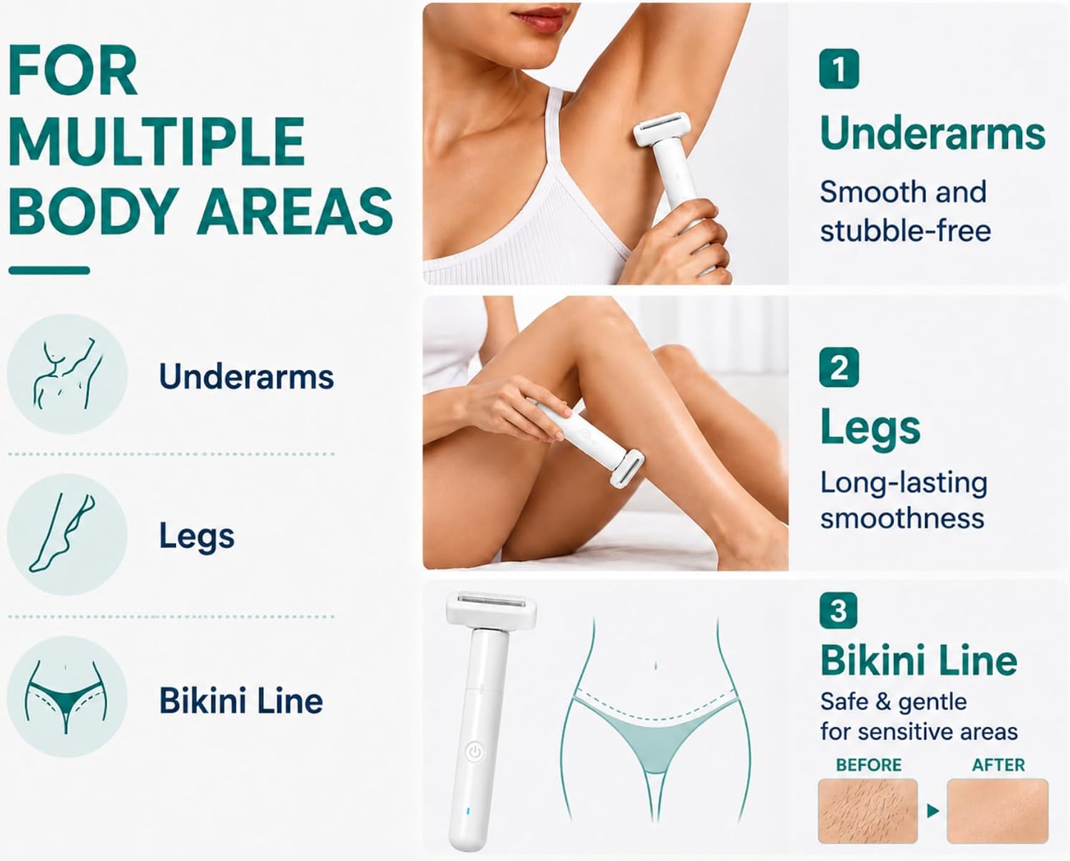 Double-Edged Intimate Trimmer, Bikini Trimmer for Women, Waterproof Body Groomer for Sensitive Area, Pubic Hair Shaver, Painless No Nicks Cuts,Pocket-Sized (White)
