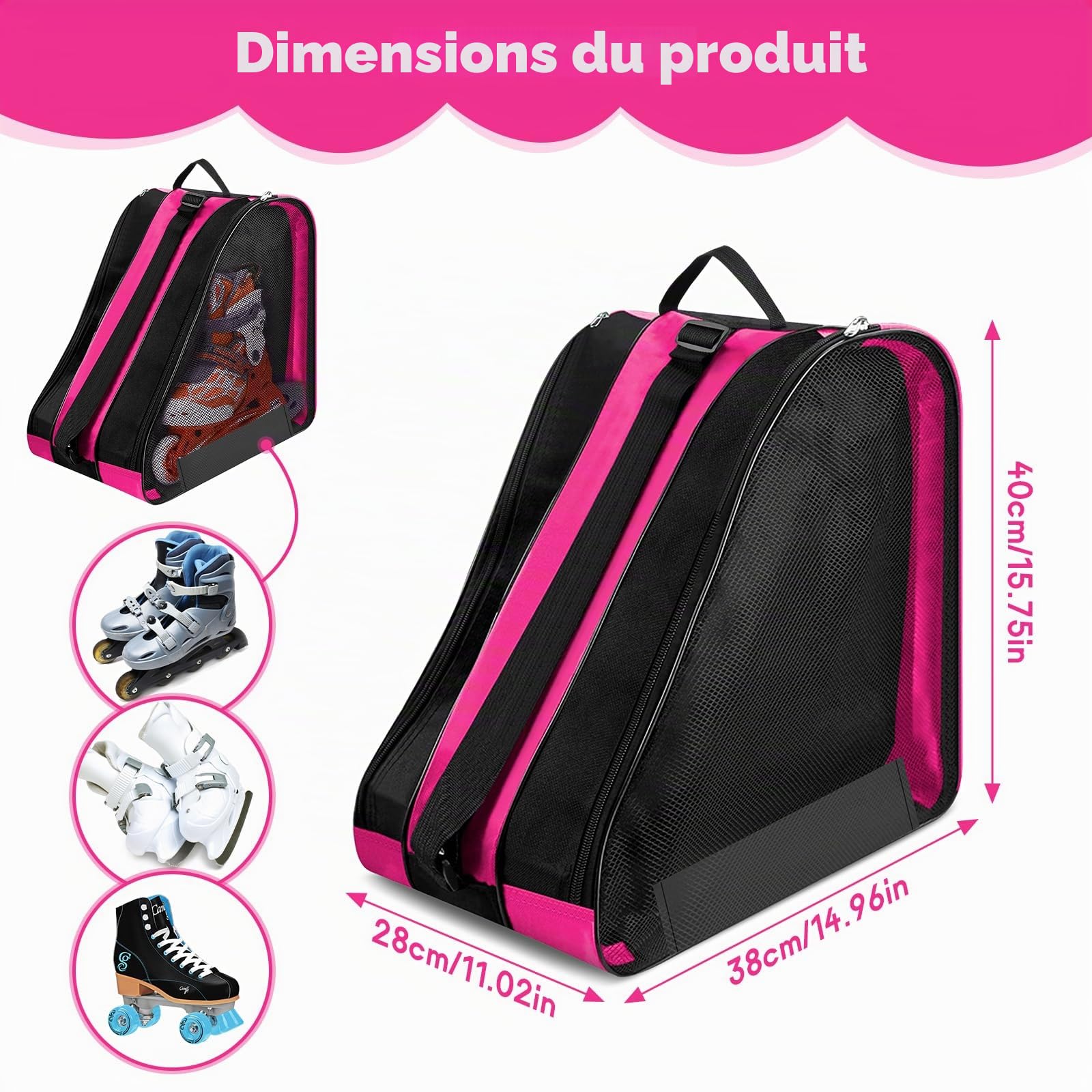 Sac de Patinage à Roulettes 40x38x28cm, Roller Sac Une pour Patins à Glace Skate Bag, SSac à Patins à Roulettes avec Sangle Réglable, Résistance à la, Sa Chaussure de Ski pour Adultes et Enfants