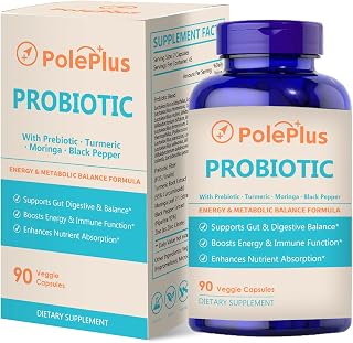 Probiotic Supplement for Women & Men, 4 Billion CFU Digestive Support with Prebiotic Fiber, Turmeric Root Extract, Moringa Leaf & Black Pepper, Non-GMO, 90 Vegan Capsules