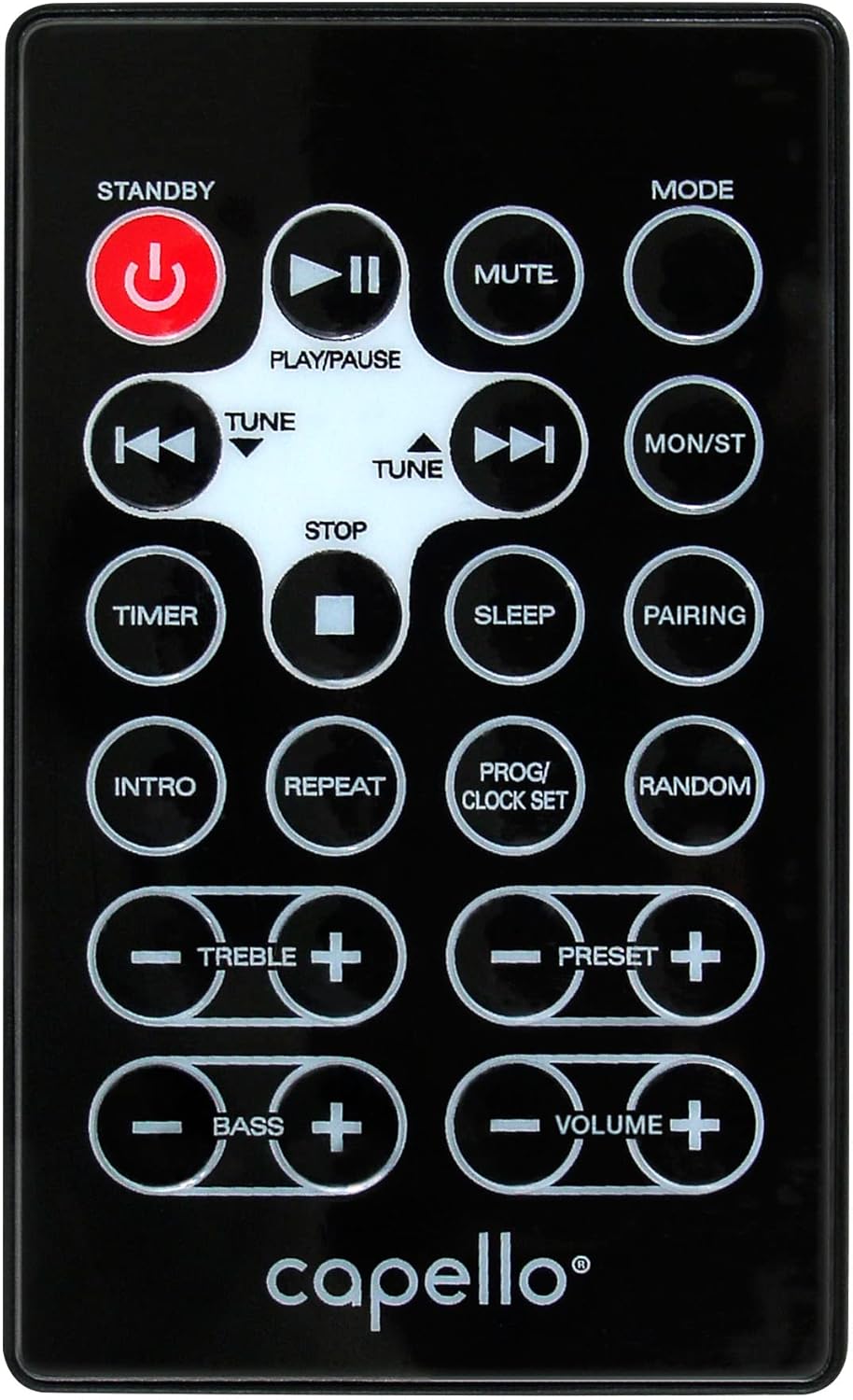 Capello Play it All Bluetooth Wireless Home Stereo Speaker CI302 remote control layout