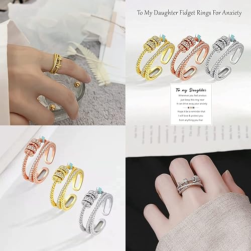 Miniatura 2 de XIGUA JANSIO - Anillo de triple giro Threanic anillo de triple giro Threanic anillo giratorio triple de circonita Feelief anillo giratorio para