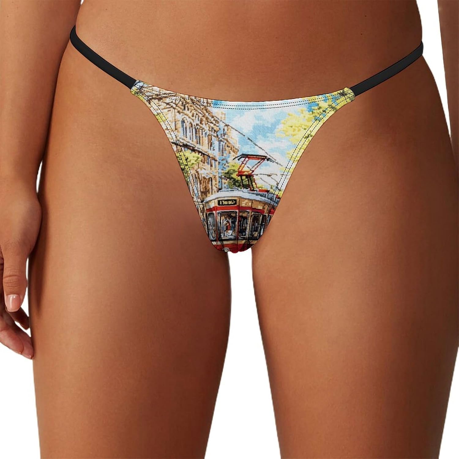 Vintage Tram Pixel Style Women's G-String Thong Underwear T-Back Panties Low Rise Underpants