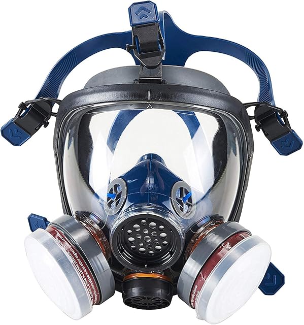 OHMOTOR Full Face Respirator Double Air Filter Cartridge Industrial Grade Respirator Mask