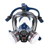 OHMOTOR Full Face Respirator Double Air Filter Cartridge Industrial Grade Respirator Mask Silicone for Organic Vapor Dust Paint EN 136:1998